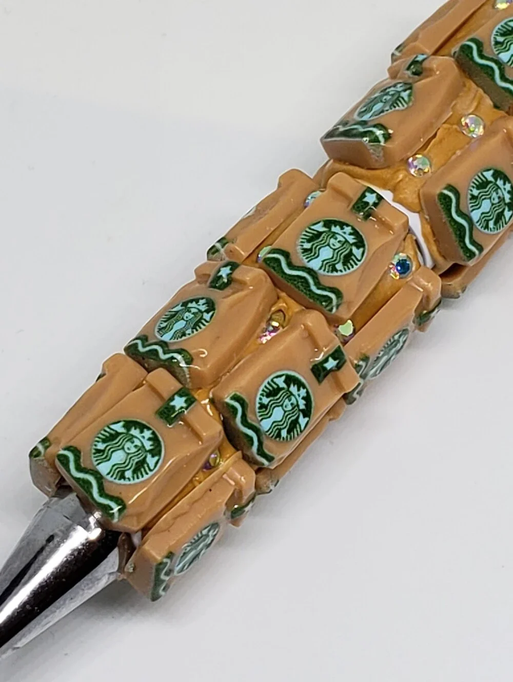 Handmade 3D Rhinestone Starbucks Coffee Silicone Focal Bead Pen